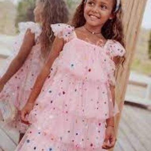 NEW NWT Lola and The Boys Rainbow Foil Star Tulle Feather Dress Size 8